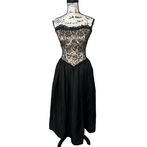 Vintage Gunne Sax Jessica McClintock Black Lace Party Strpls Dress Junior Sz 9 - Picture 2 of 13